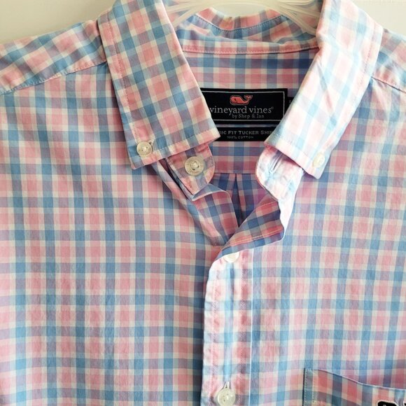 Vineyard Vines Tucker Shirt Mens Small Blue Pink Check Classic Fit Cotton Preppy - Picture 5 of 12